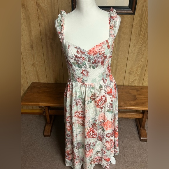 Guess Floral Green and Pink Susanna Midi Dress Size M - Picture 5 of 15